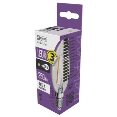 Emos LED žárovka Filament 2W 25W 250lm E14 NW candle neutrální bílá – Hledejceny.cz