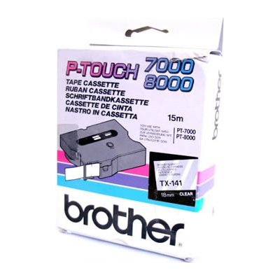 Brother TX-141 černý tisk/průhledný podklad 18 mm x 8 m originální páska – Zbozi.Blesk.cz