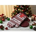 Vánoční kuchyňské rukavice chňapky CHRISTMASSY bílá/vínová 18 x 30 cm 100% bavlna ESSEX – Zboží Mobilmania