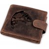 Peněženka Pánská peněženka kožená pro myslivce rybáře motorkáře 9,5x12 cm 6 hnědá ryba