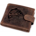 Pánská peněženka kožená pro myslivce rybáře motorkáře 9,5x12 cm 6 hnědá ryba – Zboží Mobilmania