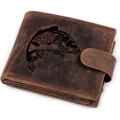 Pánská peněženka kožená pro myslivce rybáře motorkáře 9,5x12 cm 6 hnědá ryba – Zboží Mobilmania