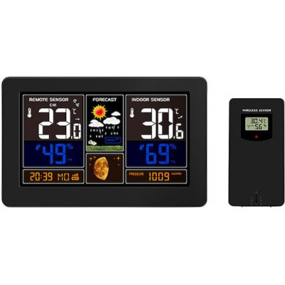 Solight TE81WIFI meteostanice, aplikace Smart Life, extra velký barevný LCD, teplota, vlhkost, tlak, USB nabíjení, černá