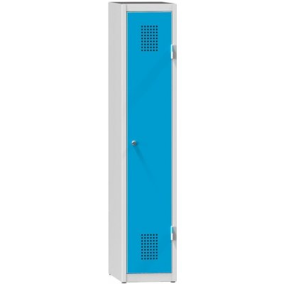 Polak Kovová šatní skříňka jednodveřová XS41-15 světle šedá modrozelená RAL 5018 – Zboží Mobilmania