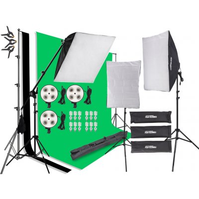 FILM-TECHNIKA Studiový set 3 x softbox + 12 x 65W žárovka + boom rameno + 3 x foto pozadí – Zboží Živě