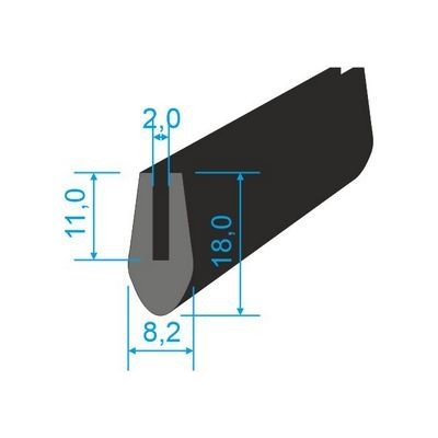 00535003 Pryžový profil tvaru "U", 18x8/2mm, 60°Sh, EPDM, -40°C/+100°C, černý – Zbozi.Blesk.cz