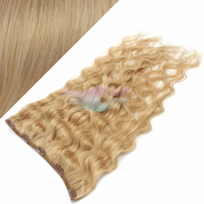 Vlnitý clip in pás 60cm 100% lidské vlasy - přírodní blond #22