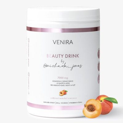 Venira Kolagenové drinky Beauty drink by @michaela_jonas prášek na přípravu nápoje pro krásné vlasy, pleť a nehty příchuť Peach-apricot 324 g – Zbozi.Blesk.cz