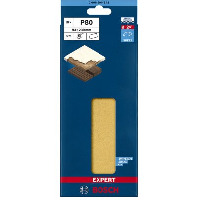 10x Brusný papír pro vibrační brusku na barvu na dřevu a tvrdé dřevo Bosch EXPERT C470 - 93x230mm, zrnitost 80, bez otvorů (2608900842)