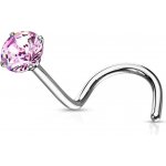 Šperky4U zahnutý piercing do nosu růžový zirkon N0136P-025 – Zboží Dáma