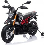 Beneo elektrická motorka Aprilia Dorsoduro 900 Licencované 12 V Eva měkké kola 2 x 18W motor 12V baterie odpružení kovový rám kovová vidlice pomocná kolečka černá – Zboží Mobilmania