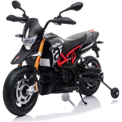 Beneo elektrická motorka Aprilia Dorsoduro 900 Licencované 12 V Eva měkké kola 2 x 18W motor 12V baterie odpružení kovový rám kovová vidlice pomocná kolečka černá – Zbozi.Blesk.cz