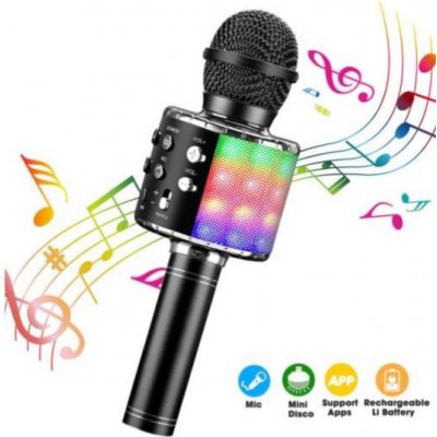 Karaoke mikrofon s reproduktorem a podsvícením WS858L černý – Zboží Mobilmania