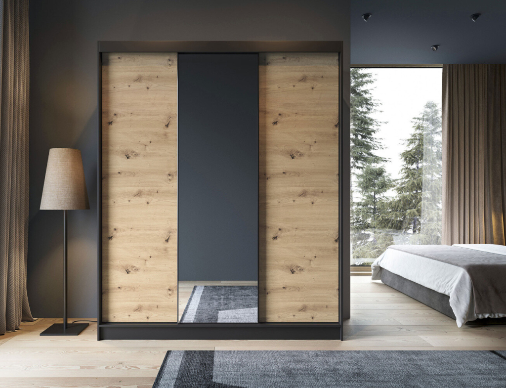 Eltapmeble III se zrcadlem 180 cm černá / dub Artisan
