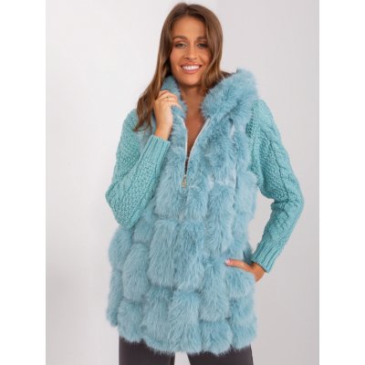 Italy Moda chlupatá vesta s kapucí at-kz-2379.96p turquoise – Zboží Mobilmania