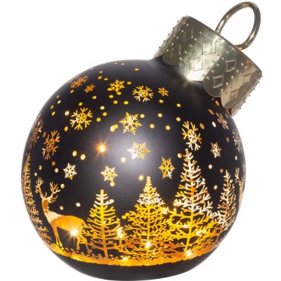 Winteria Vánoční skleněná ozdoba na stromeček s LED osvětlením, motiv zimního lesa, Ø 12 × 14 cm, černá černá – Hledejceny.cz