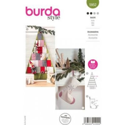 Střih Burda zelený 5952 - adventní kalendář "stromeček", mikulášská punčocha – Sleviste.cz