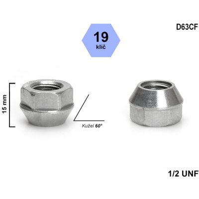 Kolová matice 1/2 UNF kužel otevřená, klíč 19, černá, D63CF, výška 15 mm