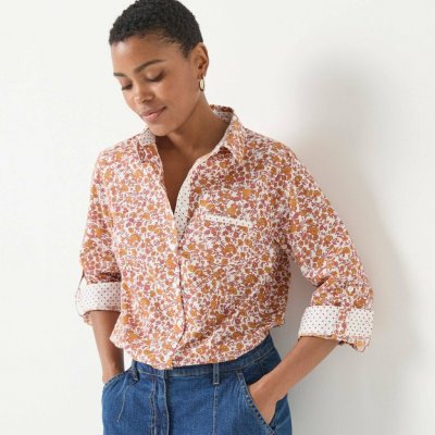 Košile s rukávy na ohrnutí a potiskem květin bílá/karamelová – Zboží Dáma