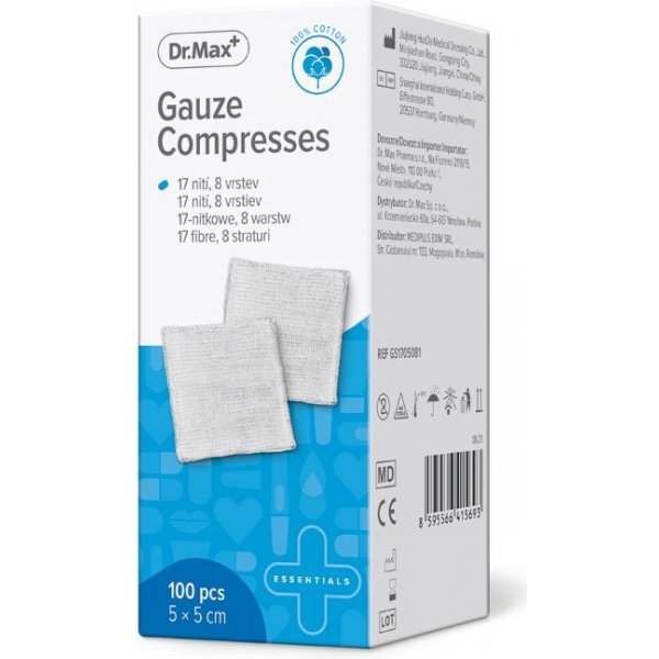 Obvazový materiál Dr.Max Gauze Compresses 5 x 5 cm 100 ks