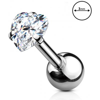 Šperky eshop piercing z oceli do tragu čirý srdíčkovitý zirkon délka W29.30 – Hledejceny.cz