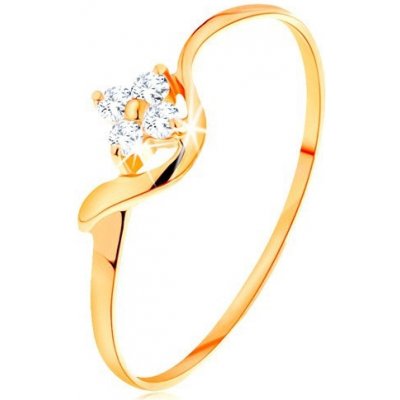 Šperky Eshop Prsten ze žlutého zlata kvítek z čirých diamantů zvlněné rameno S3BT500.78 – Zboží Mobilmania