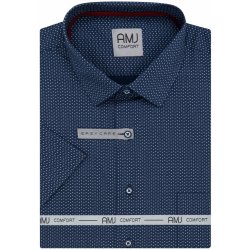 AMJ pánská bavlněná košile krátký rukáv slim fit VKSBR1359 tmavě modrá s puntíky