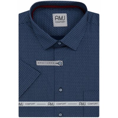 AMJ pánská bavlněná košile krátký rukáv slim fit VKSBR1359 tmavě modrá s puntíky