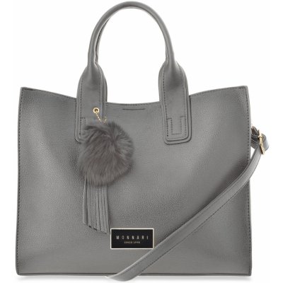 Monnari dámská objemná kabelka taška kufřík shopper s přívěškem a pomponem ve tvaru třásní šedá – Zboží Mobilmania
