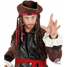 PTIT CLOWN Pirátský klobouk s vlasy a šátkem Jack Sparrow