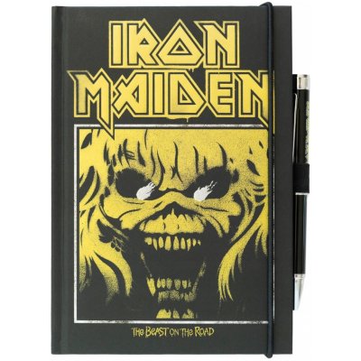 CurePink Poznámkový blok se svítící propiskou Iron Maiden The Beast On The Road A5 14 x 21 x 2 cm – Zboží Dáma