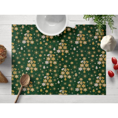 Biante Vánoční bavlna prostírání Sandra SA-407 Hvězdičky a stromky na zeleném 30x40 cm – Zboží Mobilmania