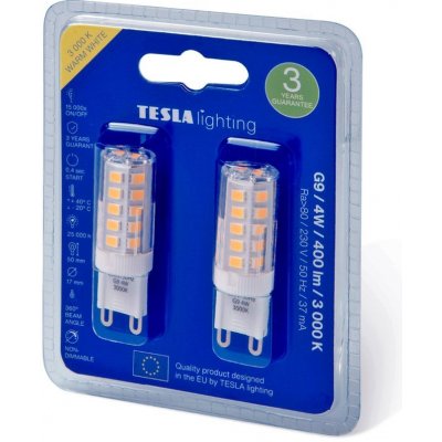 Tesla LED BULB, G9, 4W, 400lm, 3000K teplá bílá, 2ks G9000430-PACK2 – Zboží Mobilmania