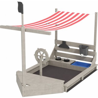 Outsunny Dětské pískoviště s krytem ve tvaru lodi, 180 x 103 x 144,5 cm šedé – Zboží Dáma