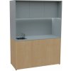 Kuchyňská linka KUCH - CUBE PLUS 3 kuchyňka, vybavení - dřez + baterie, 2000x1480x600 mm, LED osvětlení, dvířka, javor horský/šedá