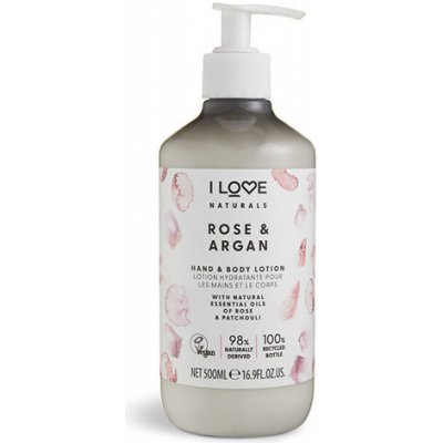 I Love Cosmetics hydratační mléko na ruce a tělo Naturals Rose & Argan (Hand & Body Lotion) 500 ml