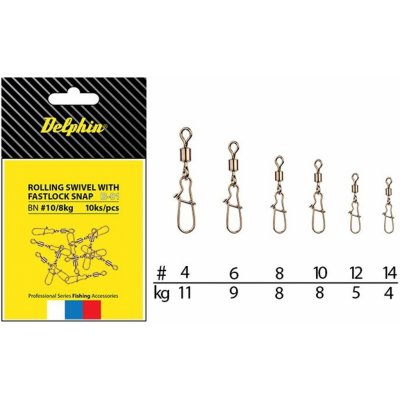 Delphin karabinka s obratlíkem Rolling Swivel with fastlock snap B-01 vel.14 10ks – Zboží Dáma