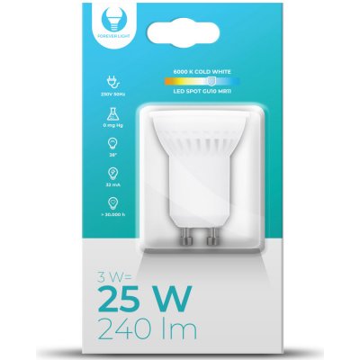 Forever Light LED keramická žárovka GU10, MR11, 3W, 240LM, 230V, 38° Teplá bílá – Zbozi.Blesk.cz