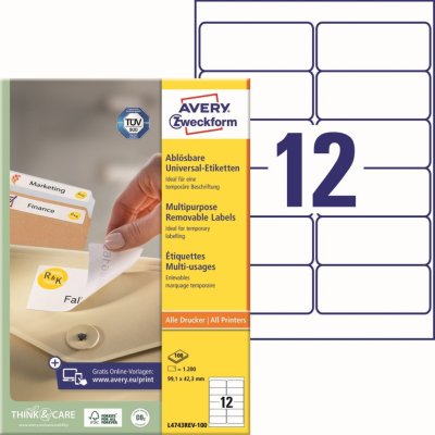 Avery Zweckform L4743REV-100 Snímatelné etikety 99,1x42,3mm 1200 ks bílá – Zboží Dáma