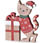 Z - TRADE Dřevěná dekorace kočka s dárkem na postavení, 15 × 18 cm, přírodní – Hledejceny.cz