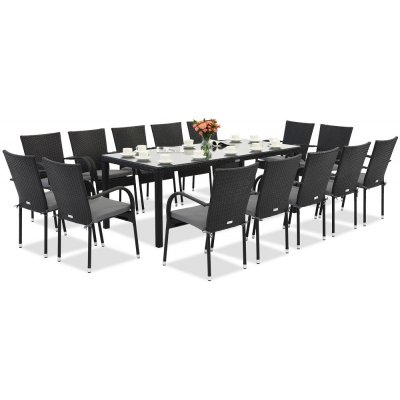 Garden Point Technorattanový zahradní nábytek Milan pro 14 osob s velkým stolem černý – Sleviste.cz