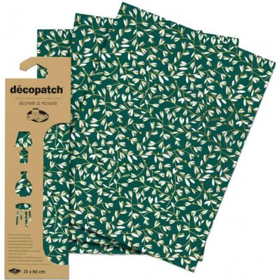 Décopatch Papír 3 ks Zelený se zlatými větvičkami – Zboží Mobilmania