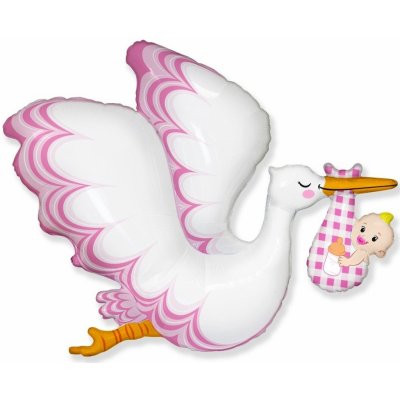 Godan Čáp růžový narození holčičky fóliový balónek 61cm – Sleviste.cz