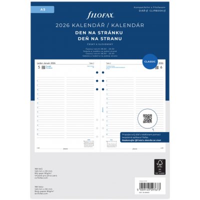 Filofax A5 kalendář 2026 ČJ+SJ den/1 stránka – Zboží Živě
