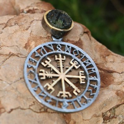 Kanevsky VEGVISIR kompas islandská runa Přívěšek stříbro vltavín P38876