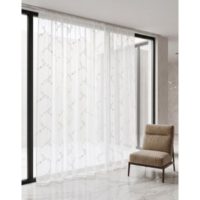 Takoy Hotová záclona 400x290 vyšívané stříbrné lístky Silver Leaves-HT-01140 | 400 x 290 cm – Hledejceny.cz