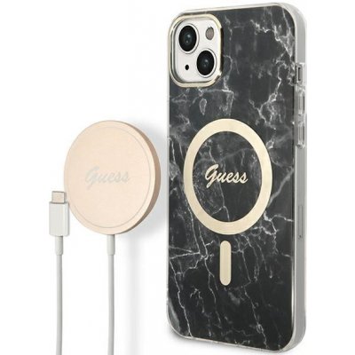 Pouzdro Guess case + charger set Apple iPhone 14 Plus Marble MagSafe černé – Zboží Mobilmania