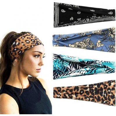 Scicent Čelenka pro ženy 3 kusy Široké elastické Měkké Boho Čelenky Leopardí Potisk Vlasové Doplňky – Zboží Dáma