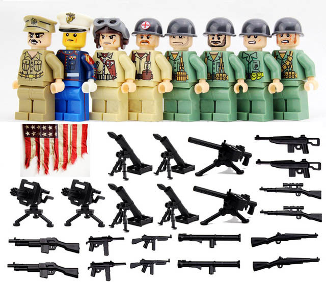 Figurky / Minifigurky WW2 vojáci 2. světová válka americká námořní pěchota  LEGO kompatibilní sada 8ks + 8x těžké zbraně + 40 zbraní od 289 Kč -  Heureka.cz
