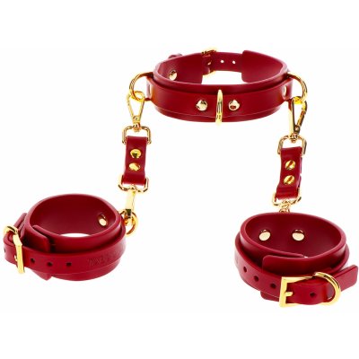 Taboom Bondage in Luxury D Ring Collar and Wrist Cuffs obojek a pouta na ruce red 42.5 cm – Zboží Mobilmania